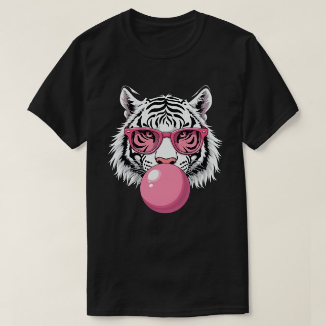 Camiseta Tigre vistiendo gafas y agitando la goma rosa (Diseño del anverso)