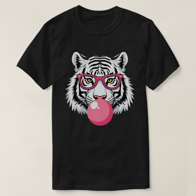 Camiseta Tigre vistiendo gafas y agitando la goma rosa (Diseño del anverso)