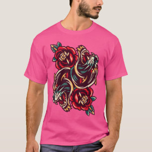 Camiseta Tigres de duel japoneses flores estilo arte tatuaj