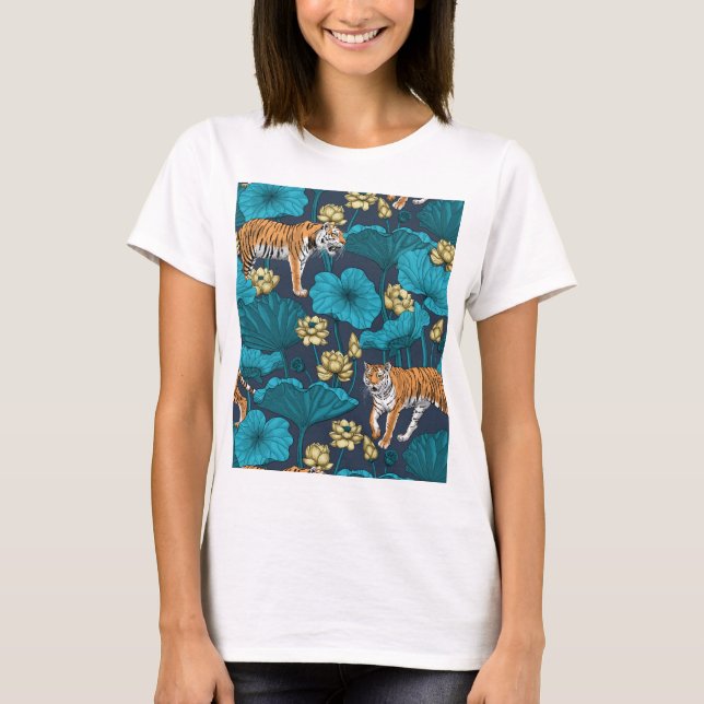 Camiseta Tigres en el estanque de loto (Anverso)