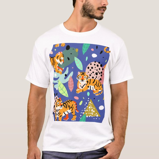Camiseta Tigres Exóticos: Patrón Geométrico de moda. (Anverso)