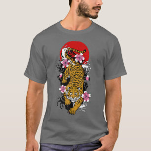 Camiseta Tigres japoneses de bandera japonesa con flores de