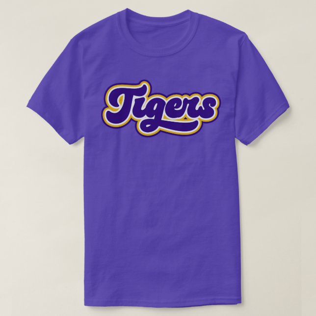 Camiseta Tigres Retro Guión Púrpura y Oro (Diseño del anverso)