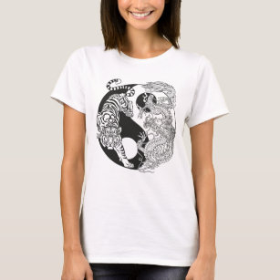 Camiseta Tigwr versus dragón. Símbolo de Yin Yang