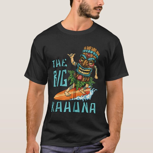 Camiseta Tiki Big Kahuna Surfer Funny Tropical Hawaiian Fat (Anverso)