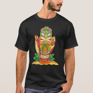 Camiseta Tiki Mask Estatua Hawaiana Surfboard Polinesia Lua