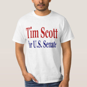 Camiseta Tim Scott por el Senado con texto azul rojo