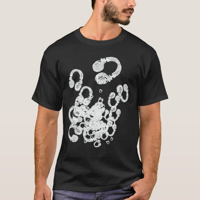 Camiseta timbre fresca de auriculares con DJs blancos (Anverso)