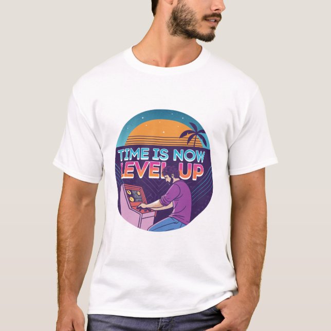 Camiseta Time Is Now Level Up Retro Gamer Arcade 80s (Anverso)