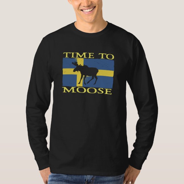 Camiseta Time To Moose Scandinavia Souvenir Sweden Flag Moo (Anverso)