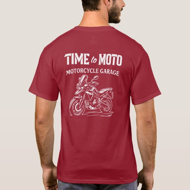 Camiseta Time to Moto Adventure Motorcycle Garage T-Shirt (Reverso)
