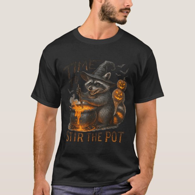 Camiseta Time To Stir T Funny Raccoon Retro Halloween Anima (Anverso)