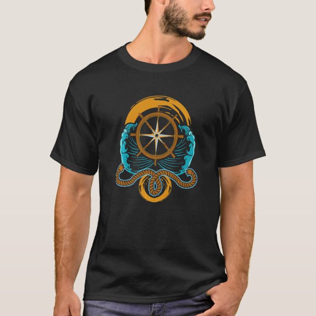 Camiseta Timón marítimo con olas de cuerda océano náutico (Anverso)