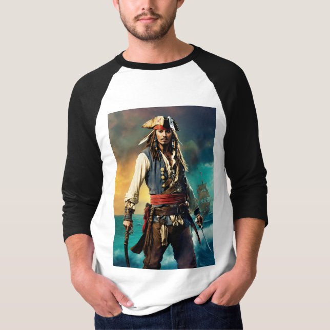 Camiseta "Tinta épica de batalla: Jack Sparrow contra Davy  (Anverso)