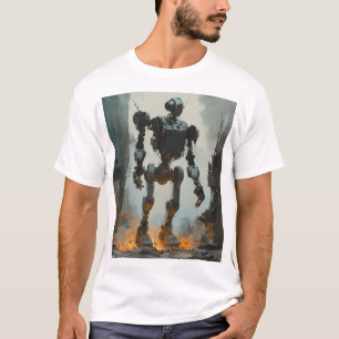 Camiseta Tinta gráfica de robot retro de moda