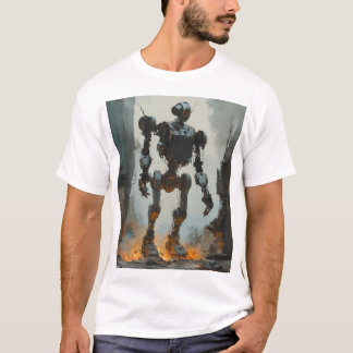 Camiseta Tinta gráfica de robot retro de moda