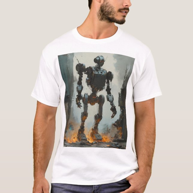 Camiseta Tinta gráfica de robot retro de moda (Anverso)
