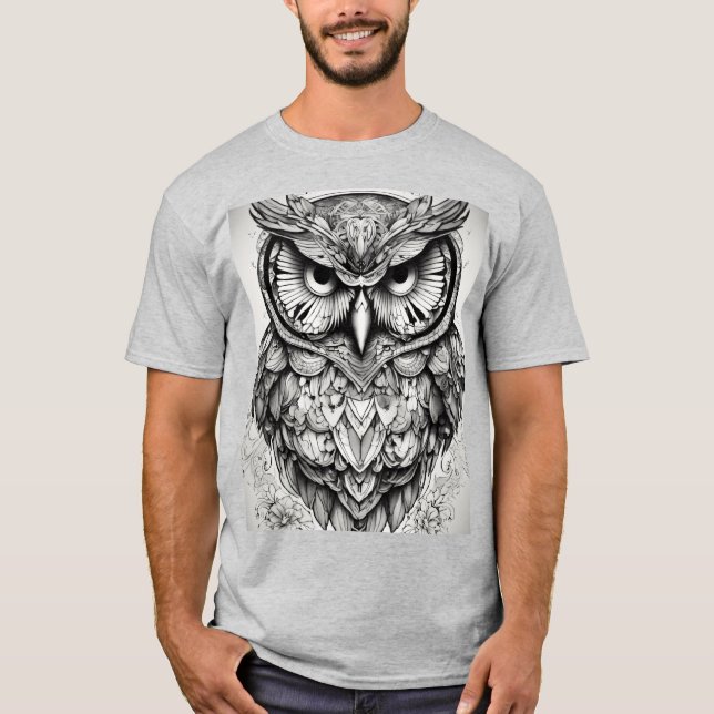 Camiseta Tinta y sabiduría: tatuajes de búho blanco y negro (Anverso)