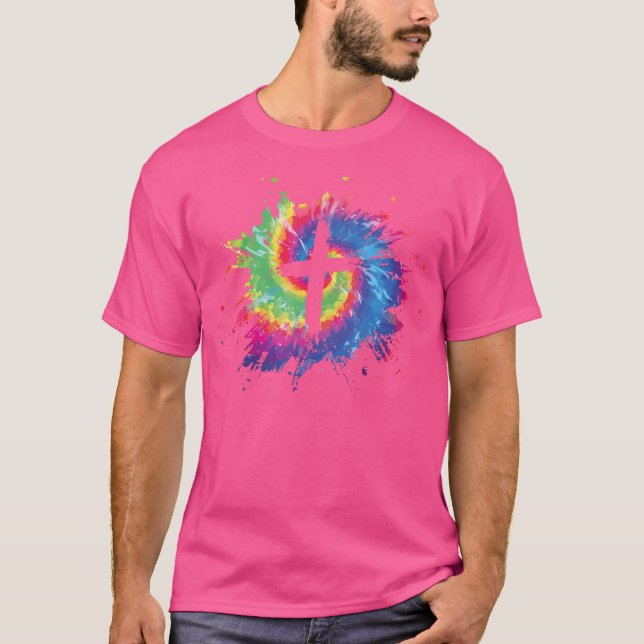 Camiseta Tinte ligado Cruz Dios Jesús Fe Católica Hippy Cri (Anverso)