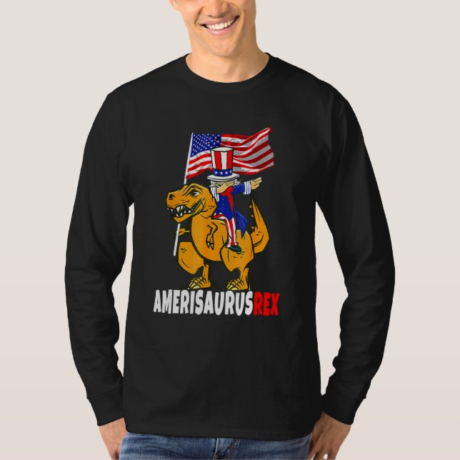 Camiseta Tío Dabbing Sam Riding Dinosaur Rex 4 De Julio (Anverso)