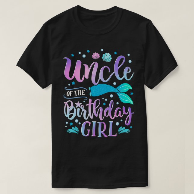Camiseta Tío de la Chica de cumpleaños, Sirenita Fiesta Mam (Diseño del anverso)