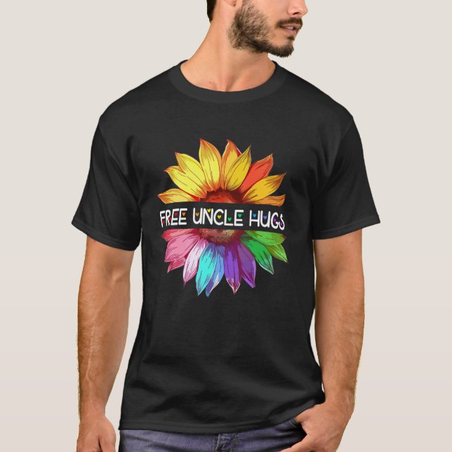 Camiseta Tío libre abrazos LGBTQ Orgullo LGBT Daisy Rainbow (Anverso)