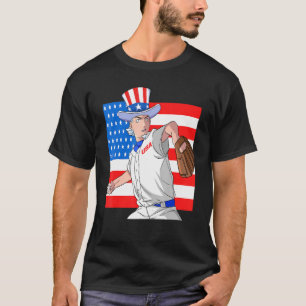 Camiseta Tío Sam Baseball Pitcher 4 De Julio Estadounidense