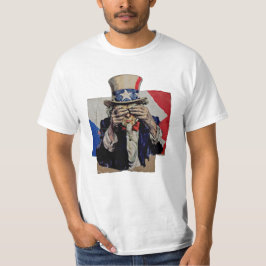 Camiseta Tío Sam cubriendo su rostro de vergüenza política 