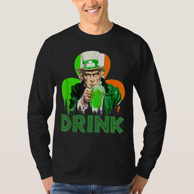 Camiseta Tío Sam Drink todo el día cerveza irlandesa St Pat (Anverso)