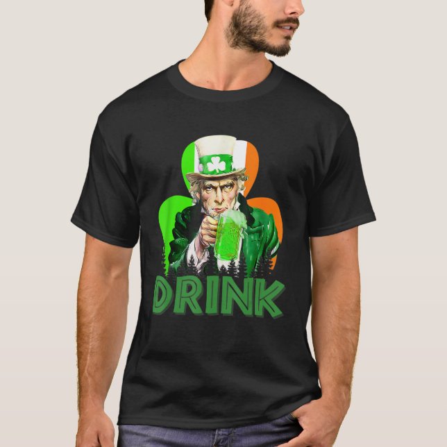 Camiseta Tío Sam Drink todo el día cerveza irlandesa St Pat (Anverso)