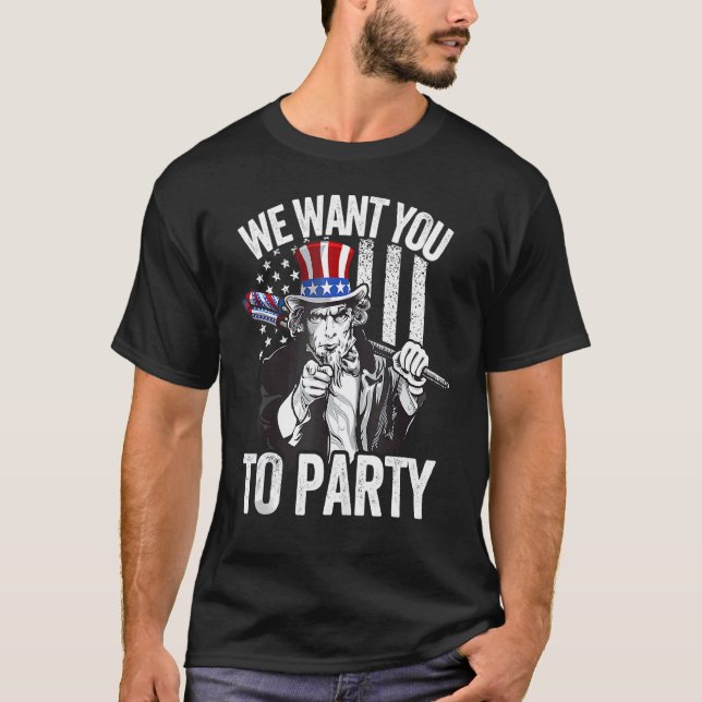 Camiseta Tío Sam Firework 4 De Julio Hombres Estadounidense (Anverso)