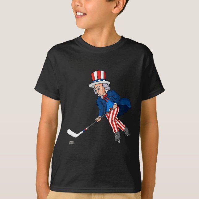 Camiseta Tío Sam Hockey 4 De Julio Niños Patrióticos Niños  (Anverso)
