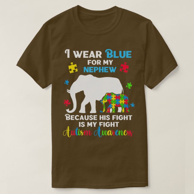Camiseta Tío tía Autismo Conciencia, Elefante Autista P (Diseño del anverso)