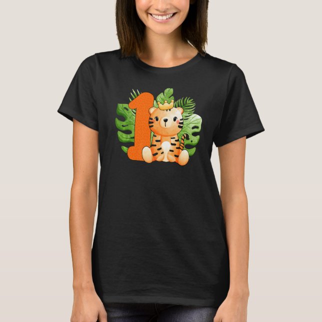 Camiseta Típicos niños de primer cumpleaños, tigre, Safari  (Anverso)