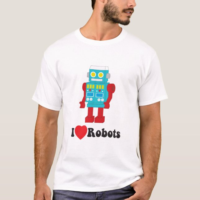 Camiseta tipo del negro de los robots del luv i (Anverso)