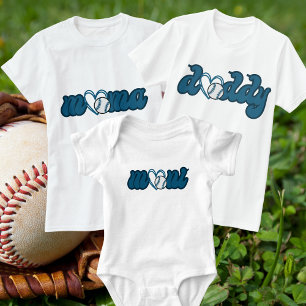 Camiseta Tipografía Azul de Papá de Béisbol Familia