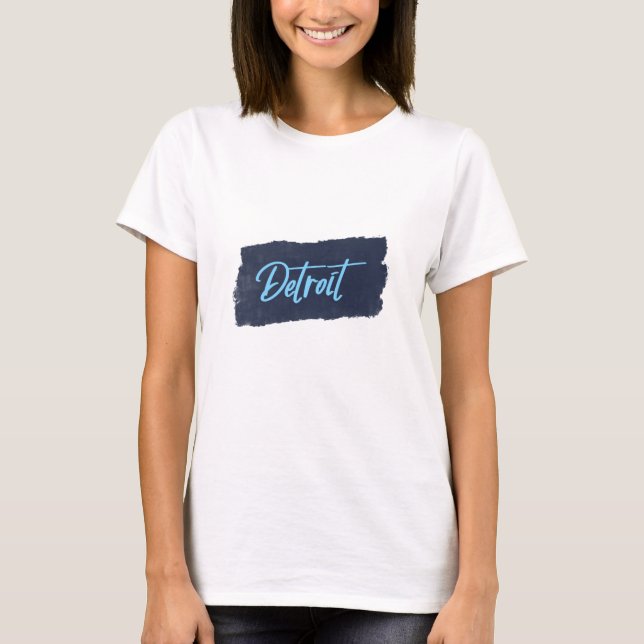 Camiseta Tipografía azul manuscrita de Detroit (Anverso)