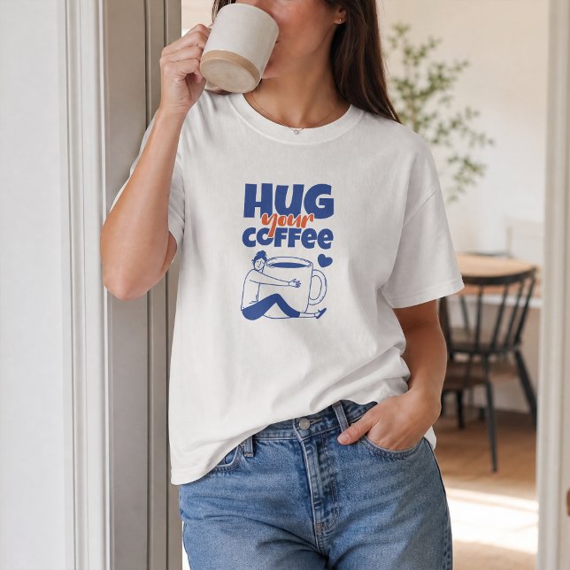 Camiseta Tipografía Azul Retro Abraza Tu Café (Subido por el creador)