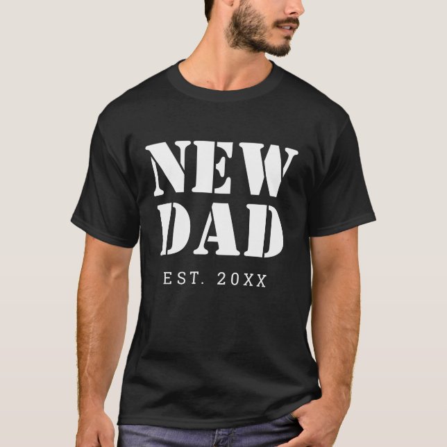 Camiseta Tipografía blanca negra de nuevo papá (Anverso)