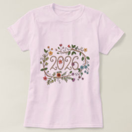 Camiseta Tipografía botánica 2026 con enredaderas florecida