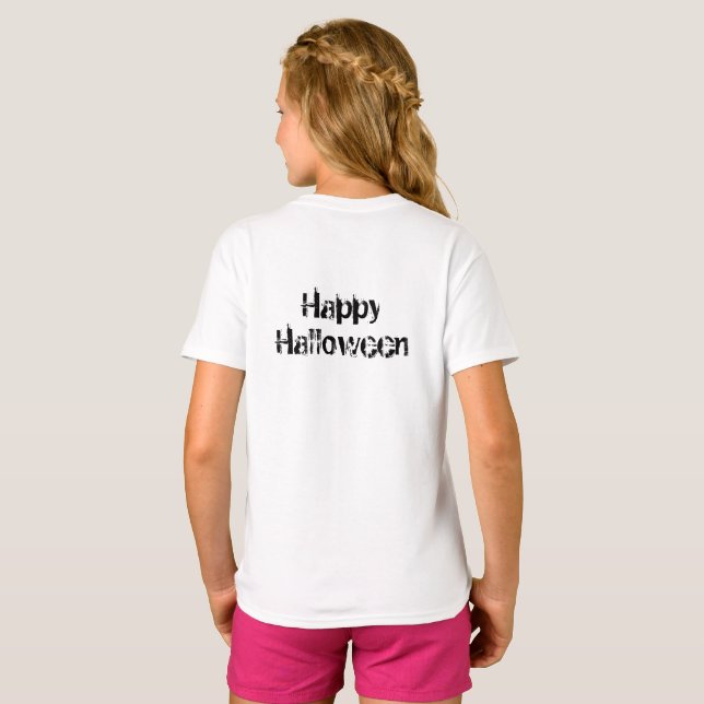 Camiseta Tipografía Chica con familia Feliz Halloween (Reverso completo)