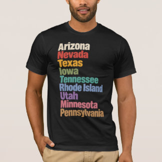 Camiseta Tipografía Colorida de Estados Americanos