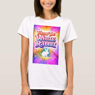 Camiseta Tipografía Colorida Sigue al Conejo Blanco