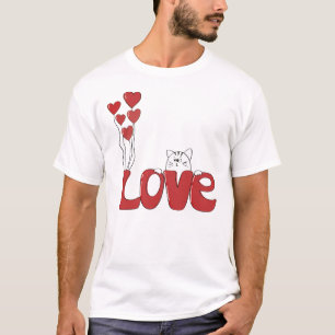 Camiseta Típografía de amor al gato lindo Corazones rojos  