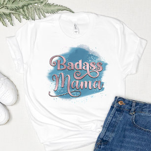 Camiseta Tipografía de Badass Mama Dusty Blue & Pink Purpur