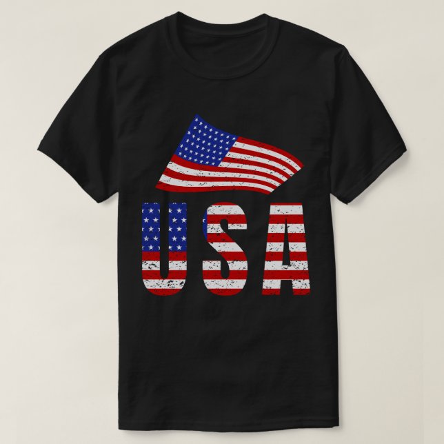 Camiseta Tipografía de bandera de Estados Unidos ondeando (Diseño del anverso)