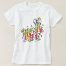 Camiseta Tipografía de conejito de Pascua purpurina