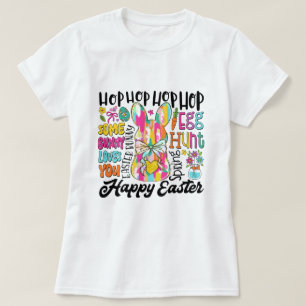 Camiseta Tipografía de conejitos de Pascua para mujeres Pur