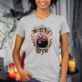 Camiseta Tipografía de época Halloween Cauldron Bruja