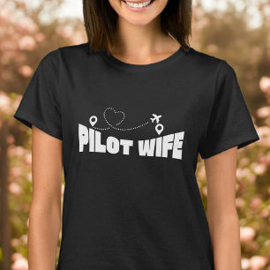 Camiseta Tipografía de esposa de piloto avión volando y cor